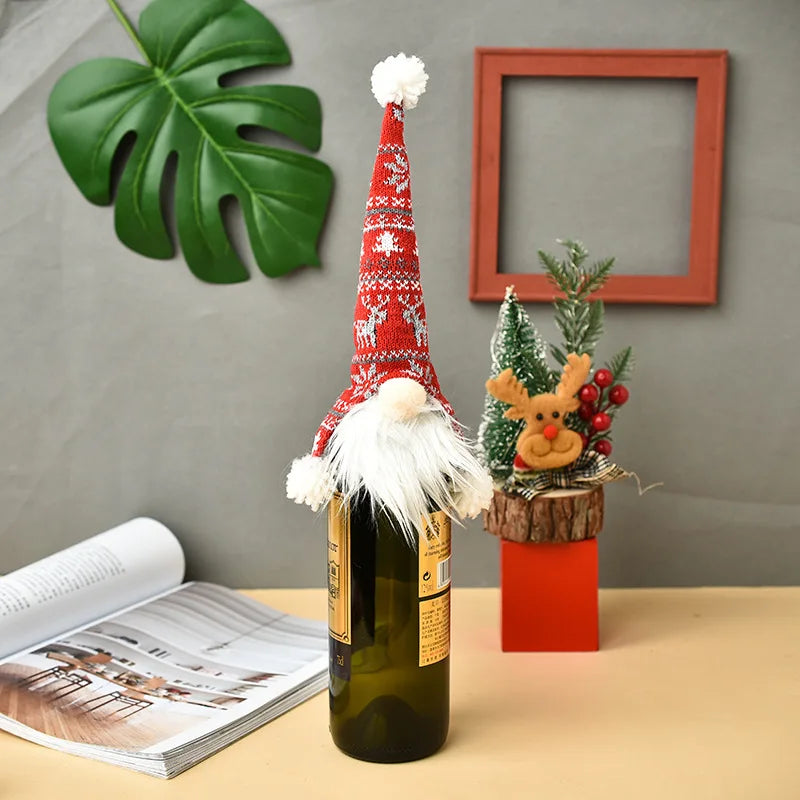 Faceless Christmas Decoration Items Knitted Old Man Wine Bottle Covers Figurine Wine Caps Wine Bottle Decorations Oasis Select