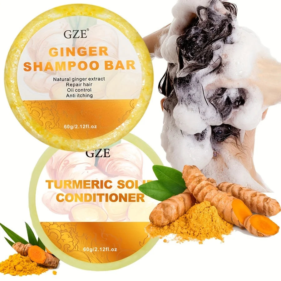 GZE Ginger Shampoo Bar & Turmeric Conditioner Set – Anti-Thinning Shampoo & Conditioner Bar Oasis Select