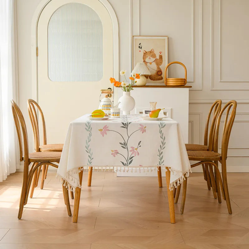 Plant Patterned Tablecloth with Tassel Decoration Minimalist Style for Dining Tables in Restaurants Rectangular Fabric Oasis Select 140x140 O
