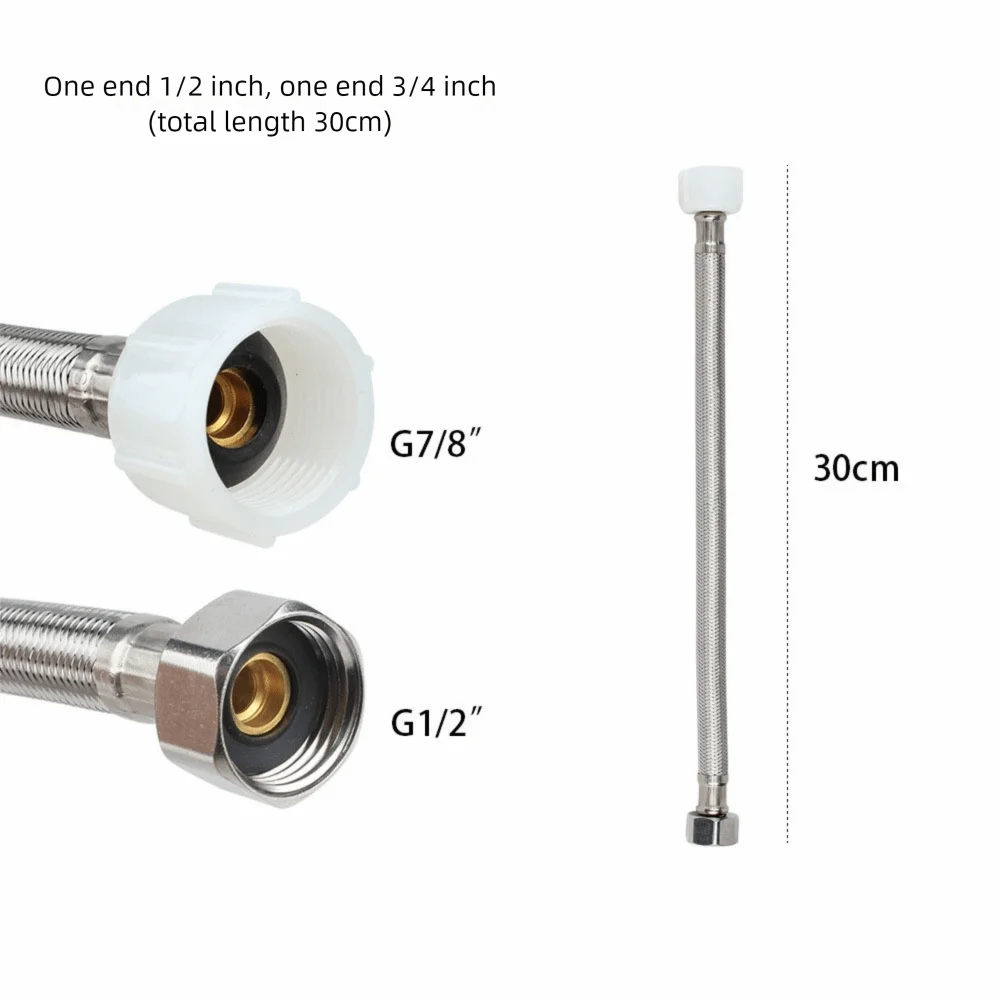 30/40cm Corrugated Water Hose Stainless Steel Large Flow Hot and Cold Water Faucet Inlet Hose Explosion-proof Oasis Select B-30cm