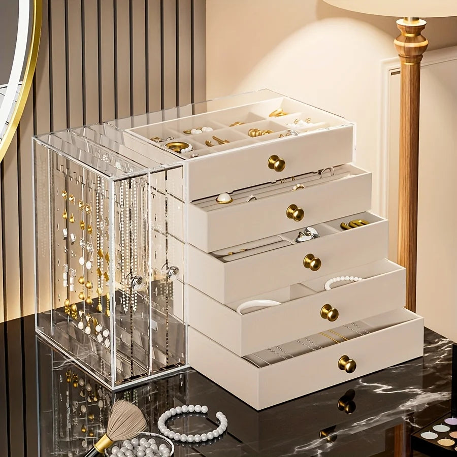 7Layer Flannel Transparent Jewelry Box High Capacity Drawer Organizers Earring Necklace Ring Storage Portable Storage Box Gifts Oasis Select