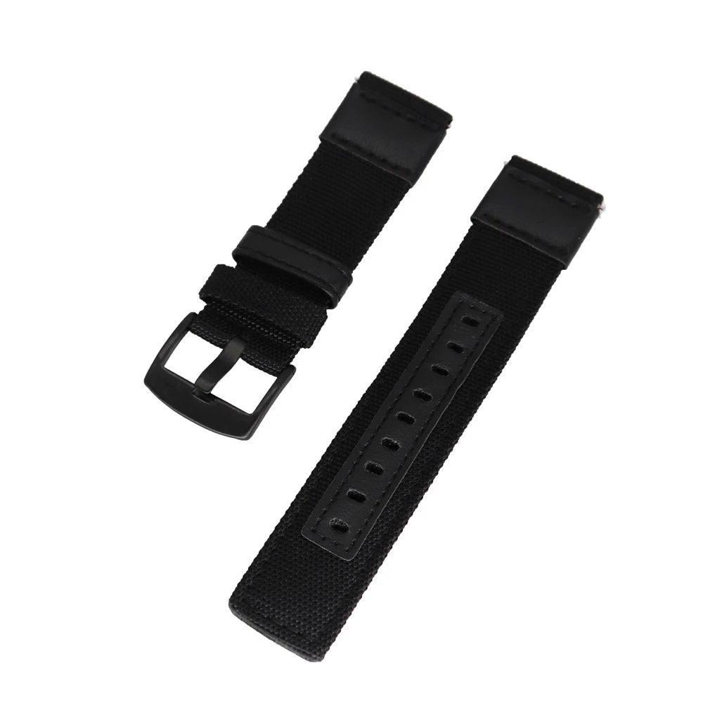 Original 20mm 22mm Nylon Strap Canvas Straps Leather Strap Quick Release Strap Sports Band FOR Huawei GT4 Bracelet For Samsung Oasis Select Black 20MM