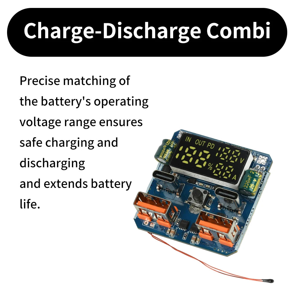 4S 18~100W Adaptive Bidirectional Fast Charging Module Power Bank Mainboard with Battery Level Display Thermal Control Protectio Oasis Select