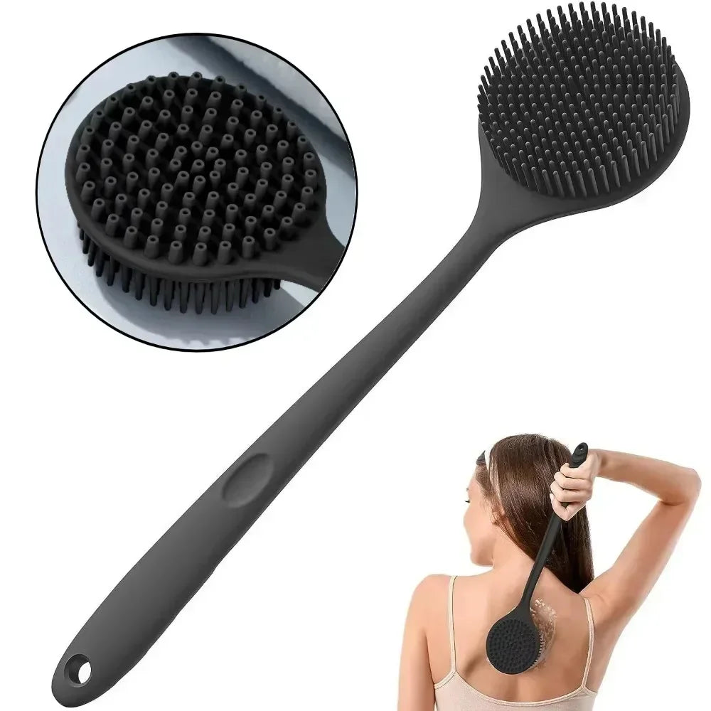 Silicone Long Handle Shower Brush Soft Haired Lazy Bath Tools Back Scrubber Sponge Exfoliating Skin Massager Bathroom Tools Oasis Select