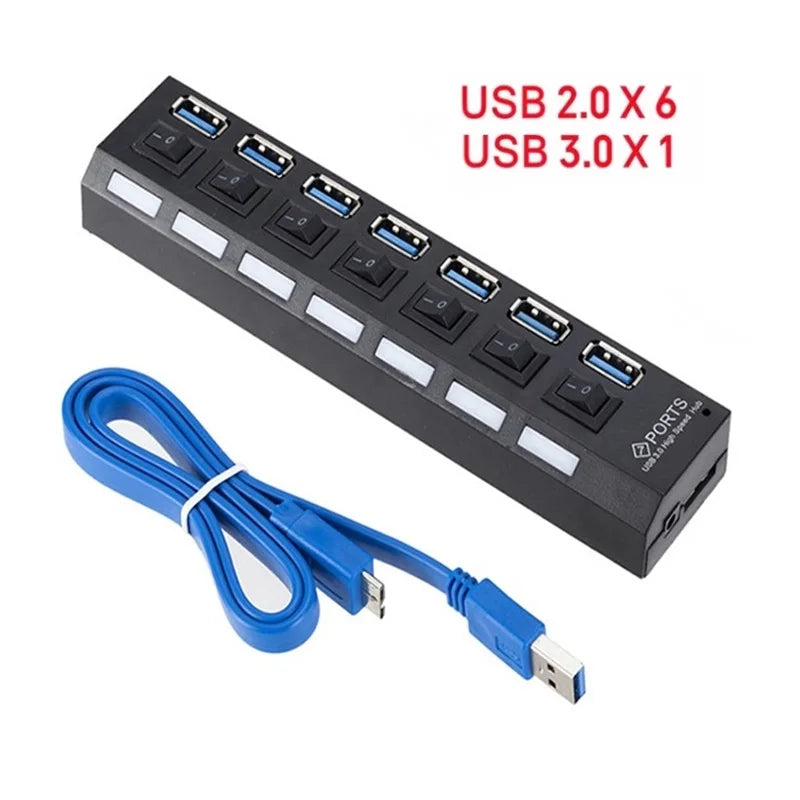 4/7 Port USB 3.0 Hub USB Multi USB 3.0 Hub Multiple Port Hub Splitter With Power Adapter Computer Accessories Hub For PC Oasis Select 7 Port USB Cable
