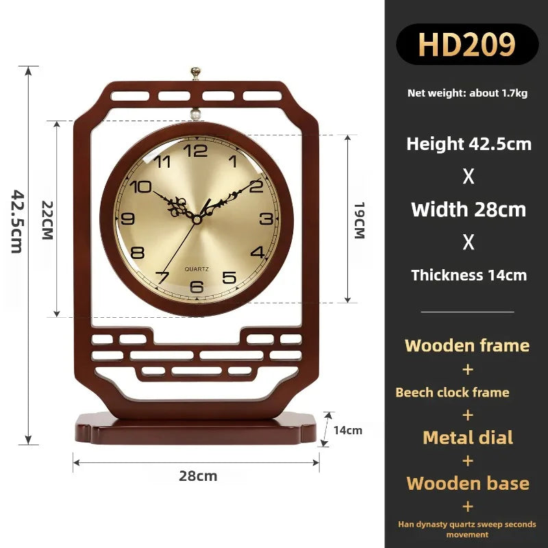 New Chinese Style Table Clock Living Room Household Silent Display Office Bar Counter Solid Wood Desktop Decoration Oasis Select 1pc
