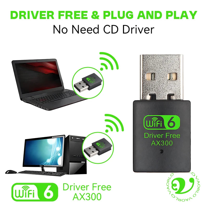WiFi6 USB Wireless Network Card 2.4G High-Speed AX300 Drive Free Mini WI-FI Adapter Receiver Dongle WLAN 286Mbps For Win 7/10/11 Oasis Select