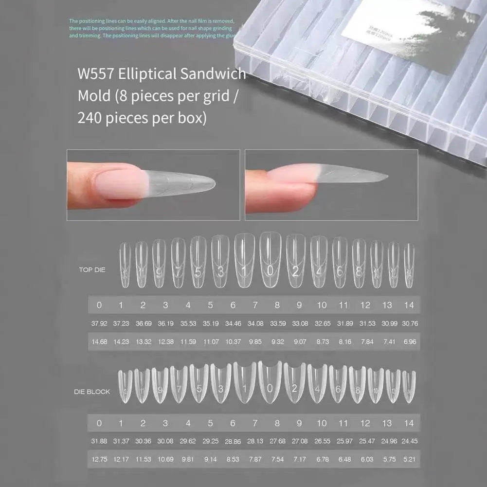 240-Pc Reusable Nail Extension Forms – Almond & Coffin Molds Nail Extension Forms Oasis Select Transparent