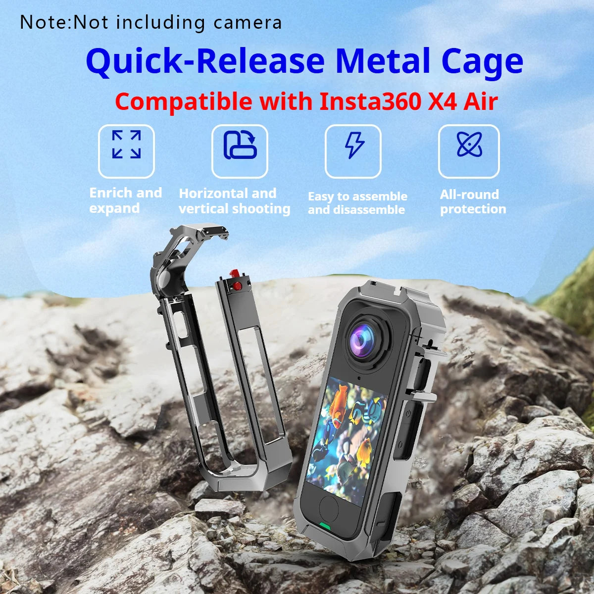 Aluminum Cage Frame for Insta360 X4 – Shockproof Bracket