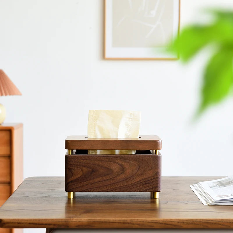 1PC Black Walnut Tissue Box Light Luxury Solid Wood Household Living Room Desktop Paper Box Toilet Wooden Oasis Select