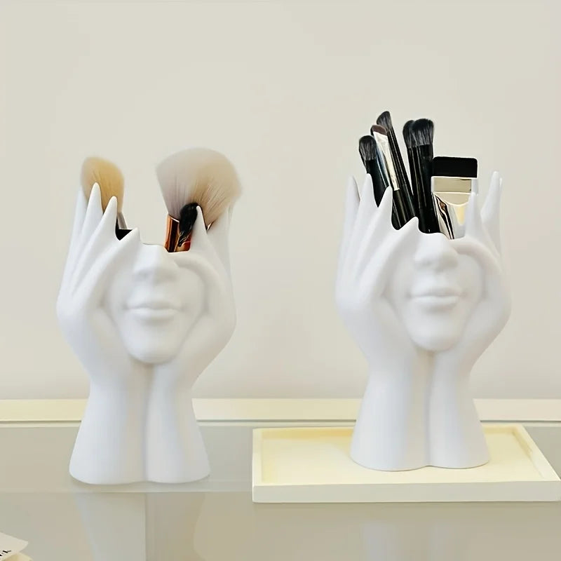Makeup Brush Holder Pencil Holder - Unique Creative Human Art, Desktop Mounted Makeup Brush Storage Box, Decorative Resin Oasis Select