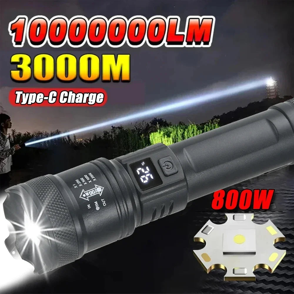Most Powerful LED Flashlights Rechargeable Torch Lighting 3000M Tactical Lantern Ultra Powerful Flashlight With USB Charging Oasis Select