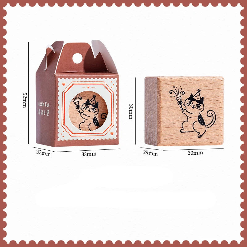 Wooden Rubber Stamps Animals Cat Patterns Stamps Set For DIY Craft Card Scrapbooking Supplies Photo Album Diary Decor Oasis Select Style A