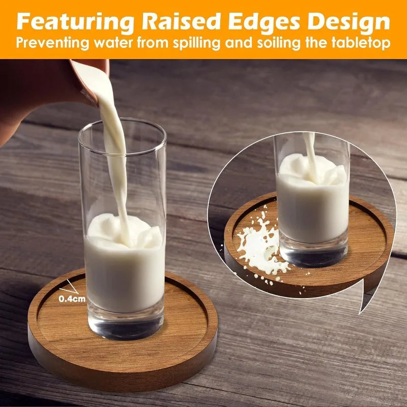 4Pcs/1set Japanese Style Bamboo Wood - Heat-Resistant Coasters - with 1 Iron Stand - Solid Wood Round Tea Cup Coasters Oasis Select