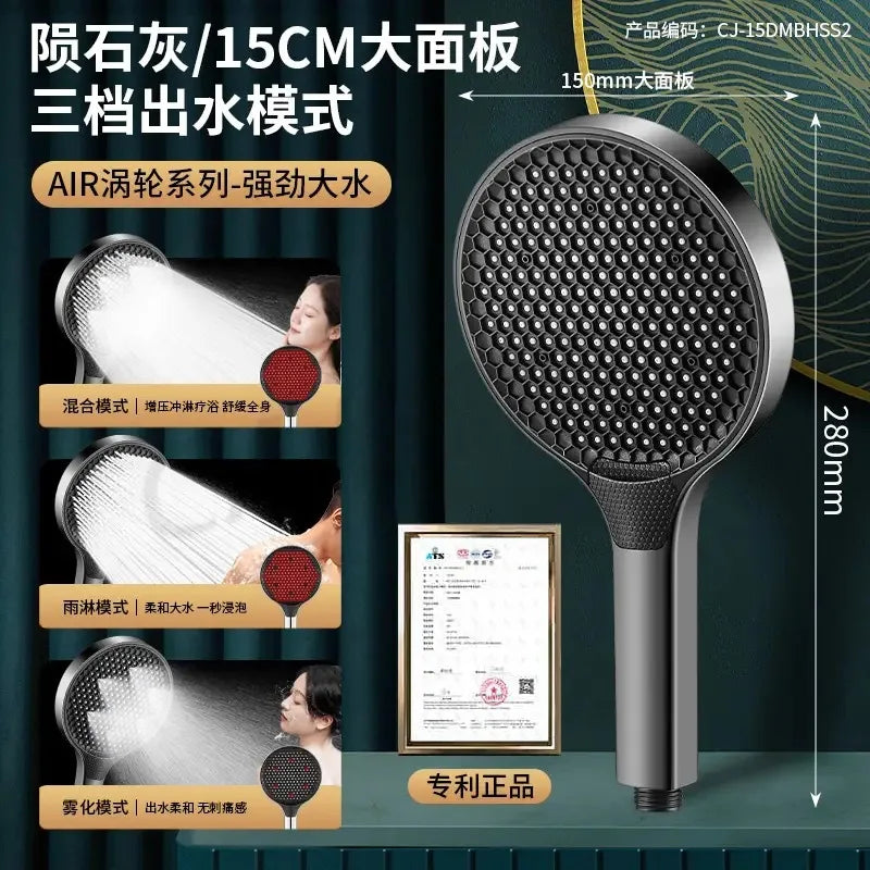 New High Pressure 15CM Shower Head Black 3 Modes Water Saving Spray Nozzle Massage Rainfall Shower Bathroom Accessories Oasis Select Grey Shower