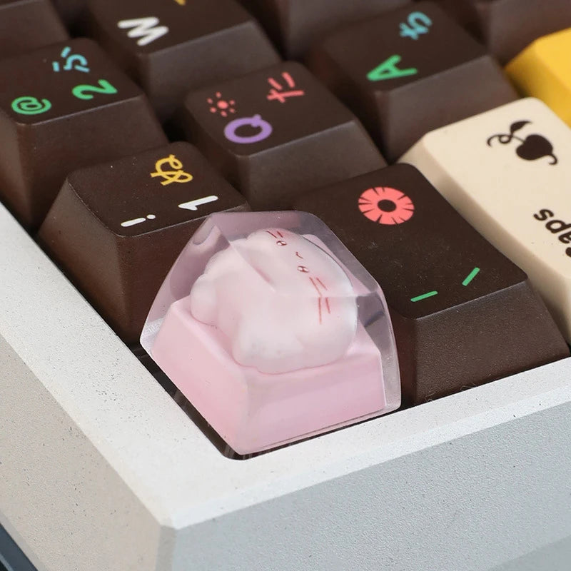 New Translucent Cute Cartoon Cat Keycap Cross Axis Mechanical Keyboard Keycap Keyboard Decoration Keycap Keyboard Accessories Oasis Select