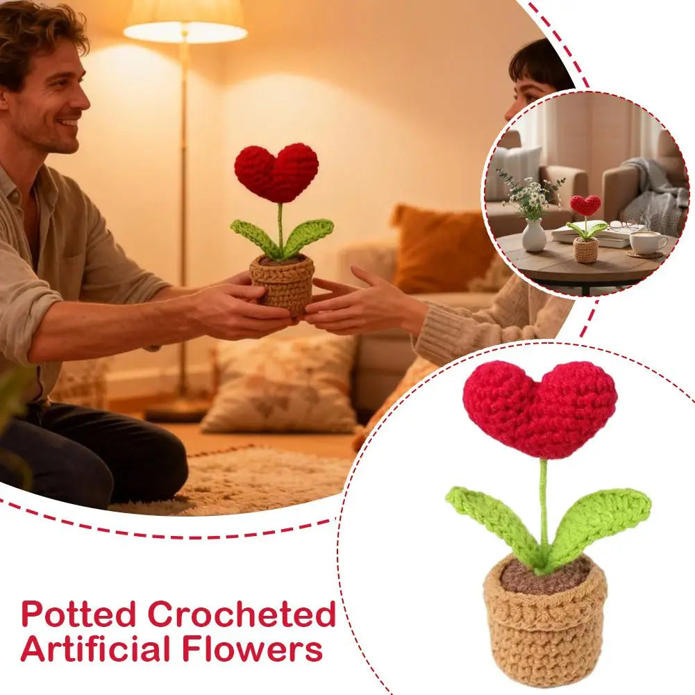 Red Heart Crochet Potted Plant | Handmade Yarn Flower Decor