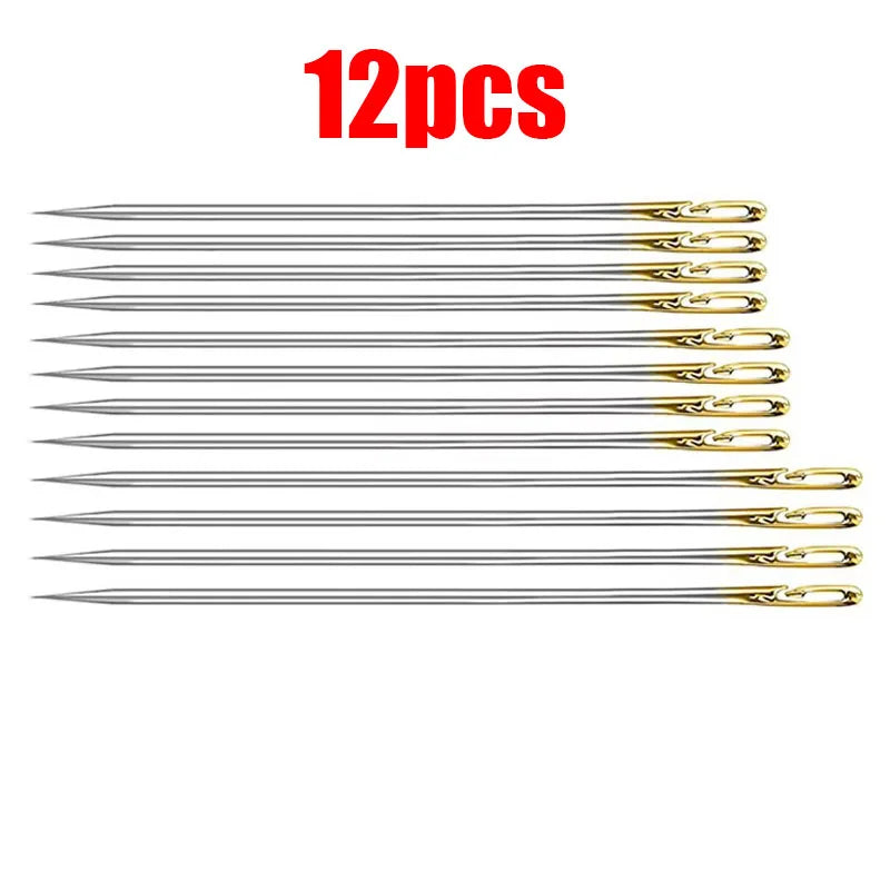 12/72pcs Side Hole Blind Sewing Needles Elderly Needles Hand Sewing Stitching Pin Stainless Steel DIY Home Self Threading Needle Oasis Select 12pcs