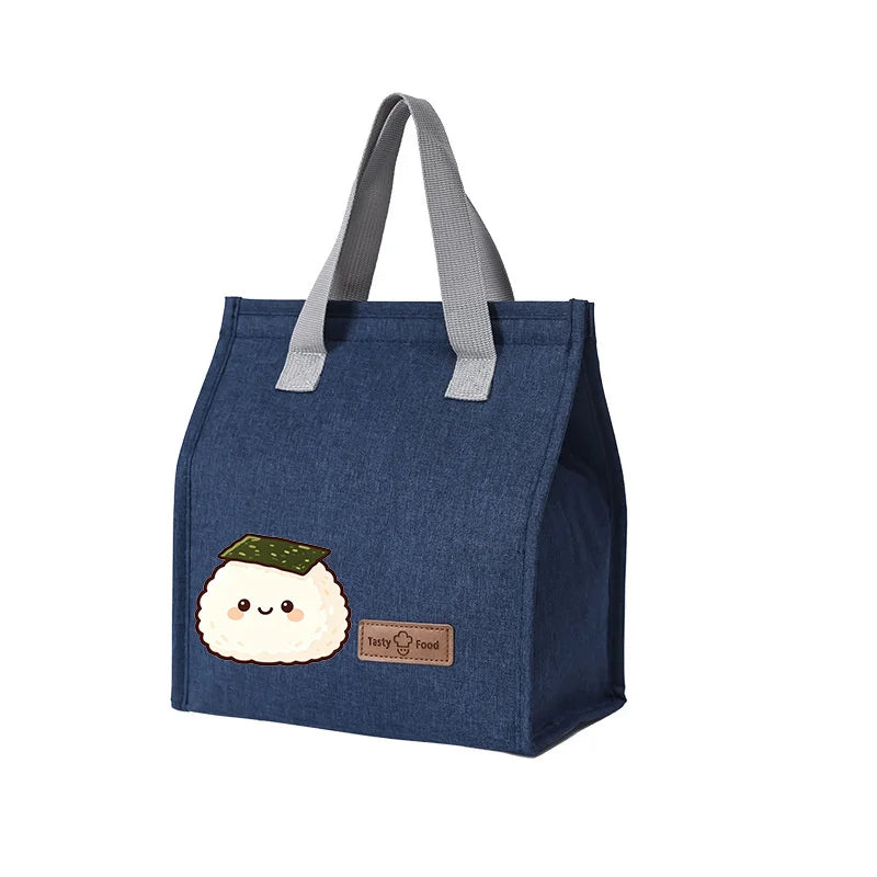 Kawaii Onigiri Print Insulated Lunch Bag Waterproof Oxford Thermal Cooler Tote Bag for School Work Camping Oasis Select Navy blue