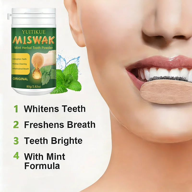 YUITIKUE Miswak Mint Herbal Tooth Powder - Natural Brightening, Deep Clean & Fresh Breath Oasis Select