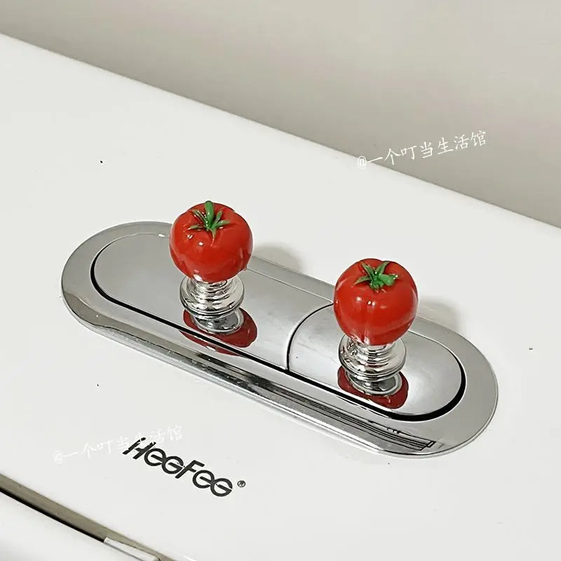 Cute Little Tomato Toilet Press Nail Nail Nail Art Special Creative Toilet Button Flush Water Tank Auxiliary Button Oasis Select