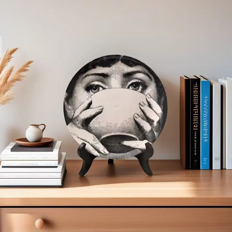 8 Inch Retro Ceramic Tray Elegant Lady Pattern Decorative Plate Microwave Safe Home Bedroom Office Table Art Ornament Gift Oasis Select 2