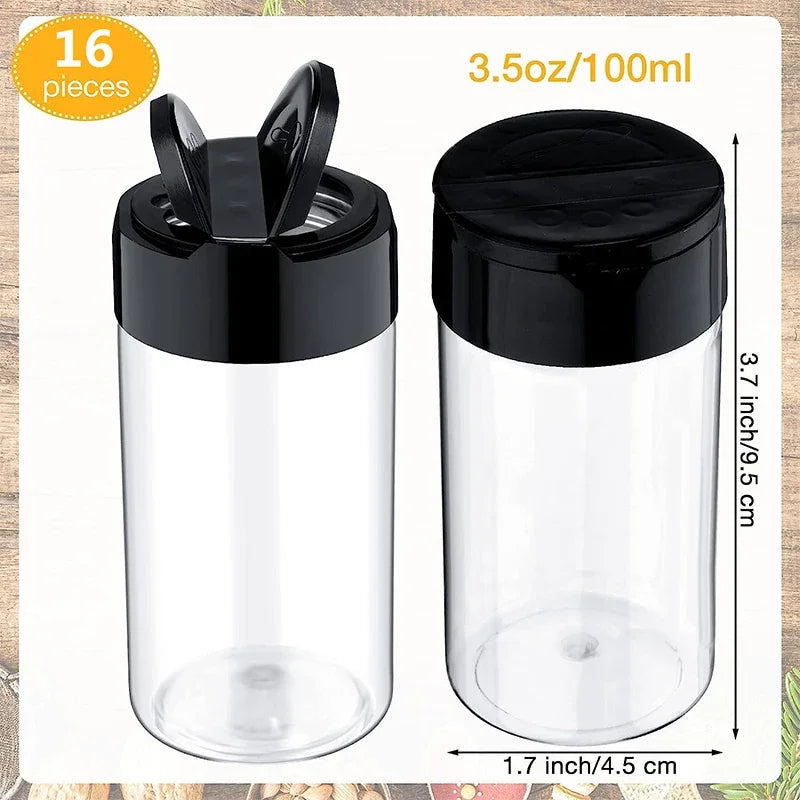 16pcs Spice Jars with Shaker Lids Labels Plastic Clear Seasoning Bottle for Herbs Powders Salt Pepper BBQ Condiment Box Oasis Select
