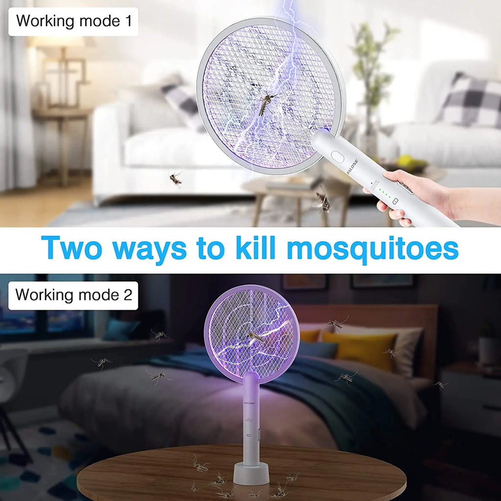 2 in 1 Mosquito swatter Electric Fly Bug Killer Lamp Zapper with 1200mAh Battery USB charge with Safety Mesh for Indoor,Outdoor Oasis Select