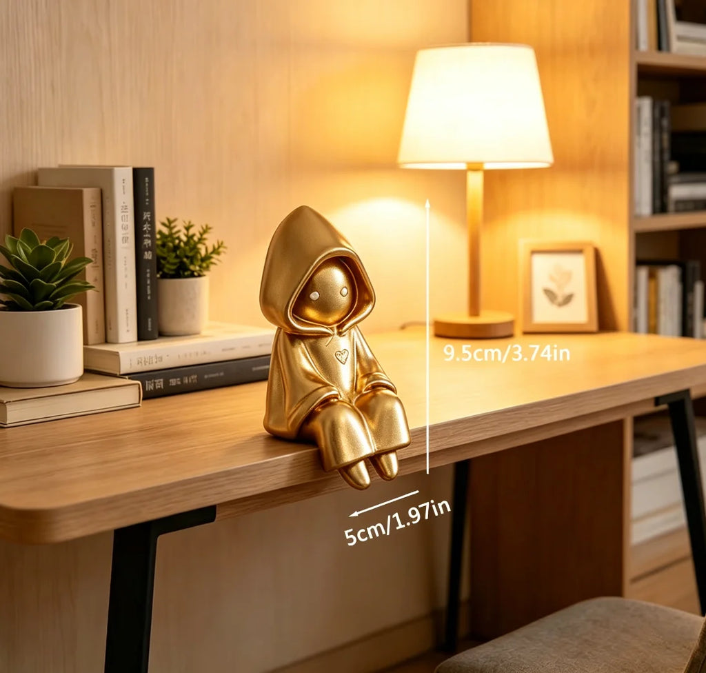 Mysterious Hooded Death Figurine 3DPrinted Cute Sitting Ghost Statue Computer Screen Decor Home Decor Miniature Desktop Ornament Oasis Select Gold Reaper