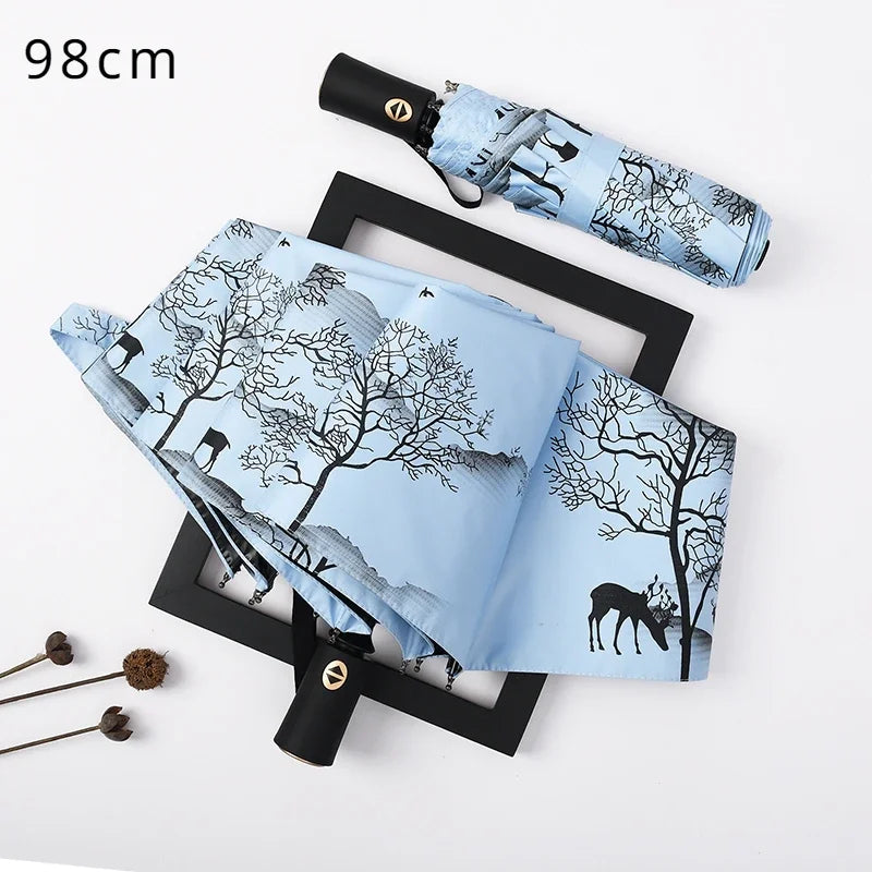 Automatic Double Sunny Umbrella Large Sunshade Sunblock Folding Retro Oil Painting Umbrella Oasis Select 98cm 7