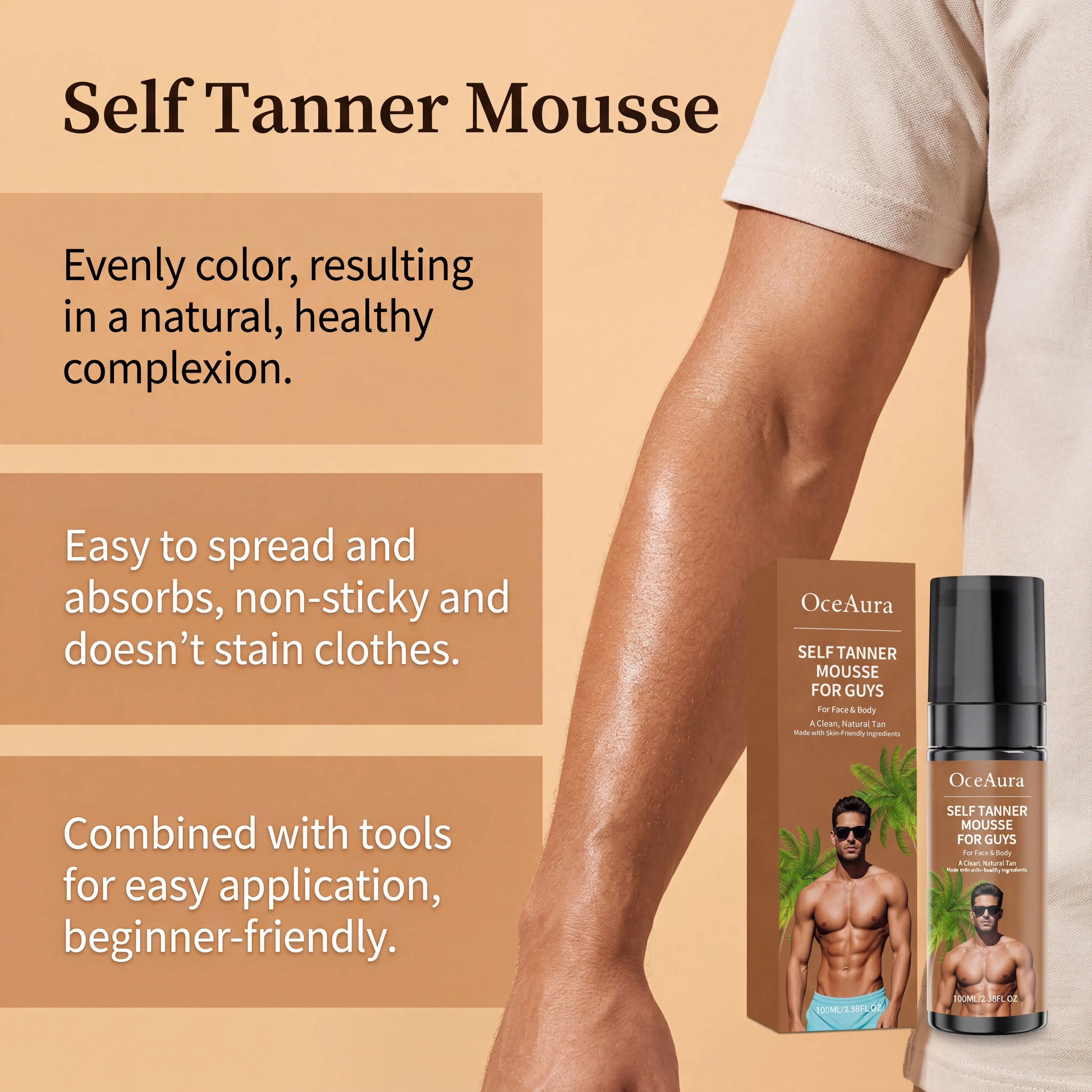 Self Tanner Mousse Natural Sunless Tanning Foam Streak-Free Quick-Drying Gradual Tan Hydrating Beautiful Tan Finish Body Care Oasis Select