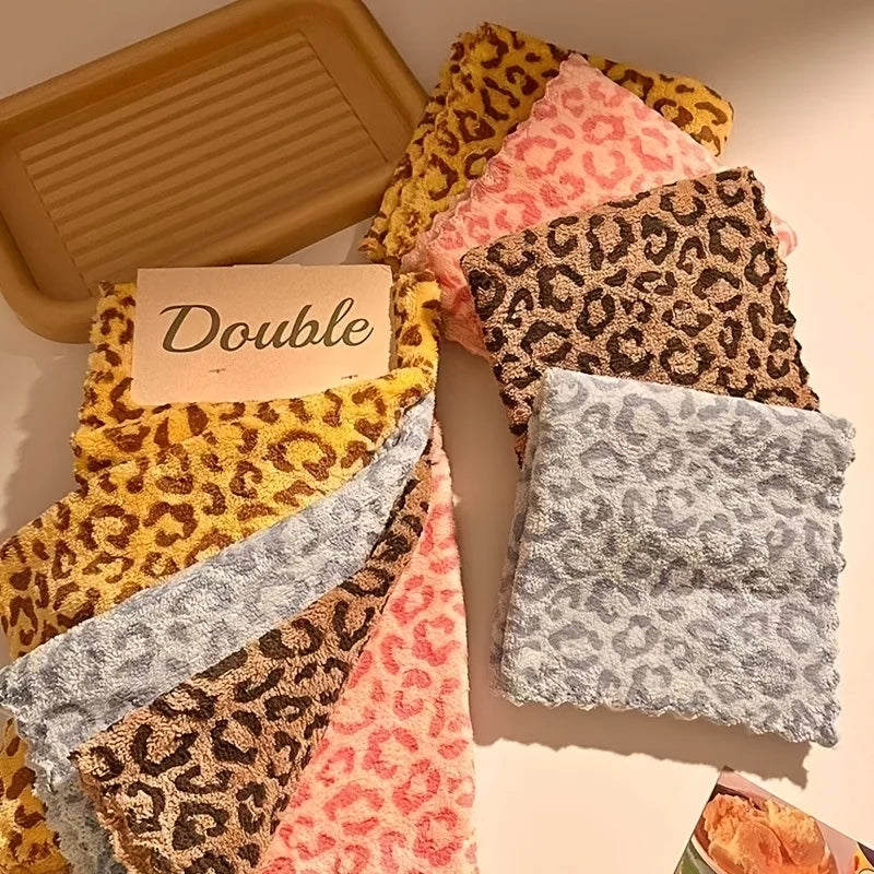 4pcs Leopard Print Cloths for Household Use, Absorbent and Non Shedding Coral Fleece Towels, Kitchen Dishwashing Cleaning cloth Oasis Select