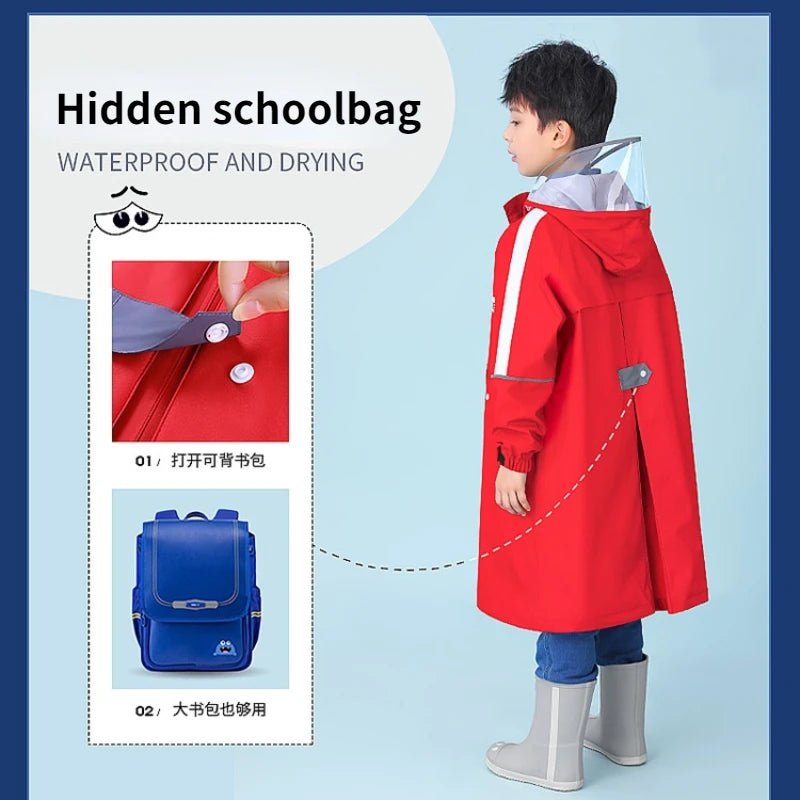 Childrens Raincoat Full Waterproof Skin Friendly Thickened Fabric Raincoat with Schoolbag for Middle and Primary School Students Oasis Select