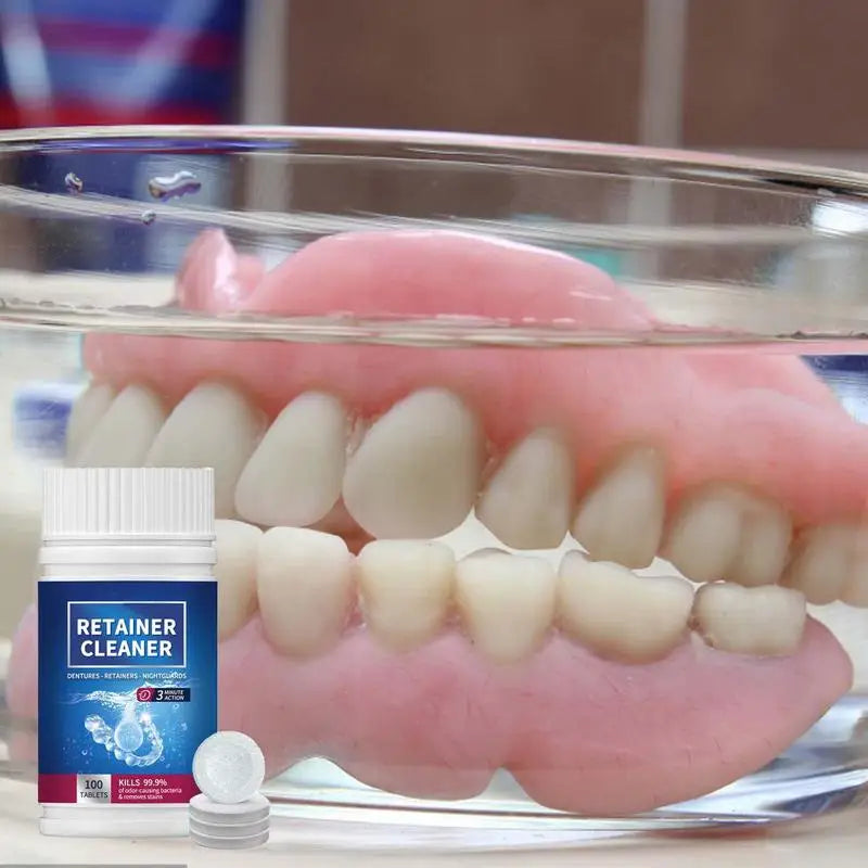Denture Cleansing Tablet 100 Tablets Cleanser Pills Whitening Remove Bad Odors Oral Cleaning Care Fresh Breath Cleaning Stains Oasis Select