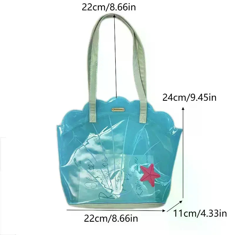 Korean Fashion PVC Shell Shoulder Bag Ins Style Girly Blue Transparent Handbag Female Waterproof Portable Tote Bags Oasis Select