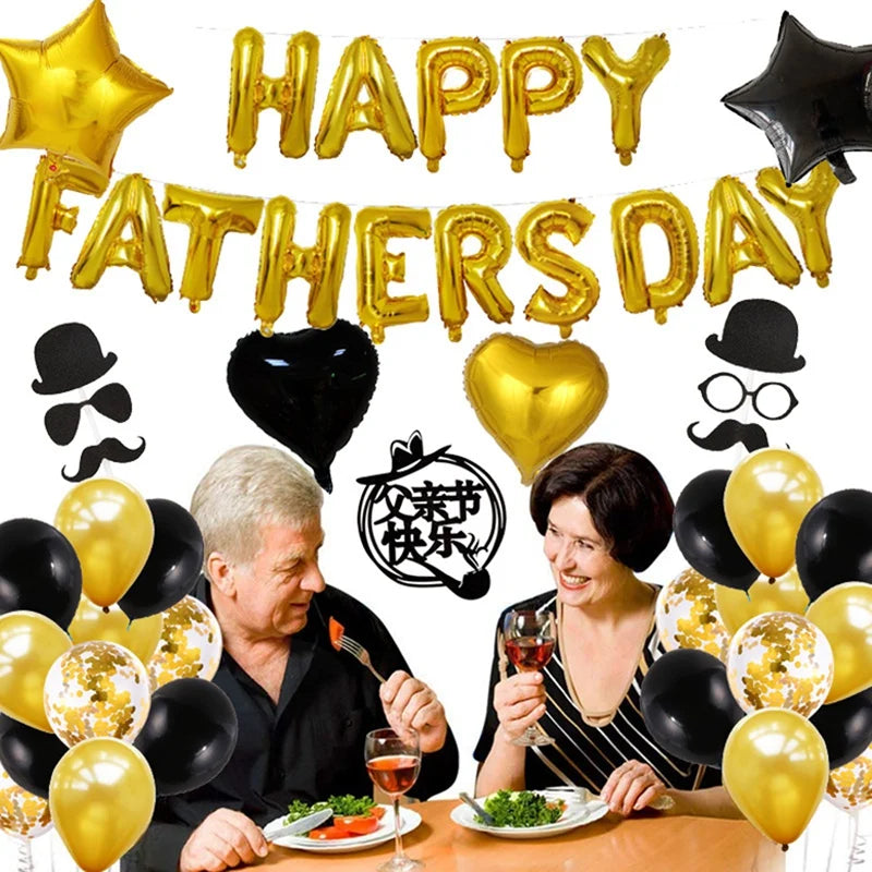 1Set Father's Day Decorations White Gold Black Happy Fathers Day Party Decorations Kit Father's Day Balloon Set Oasis Select