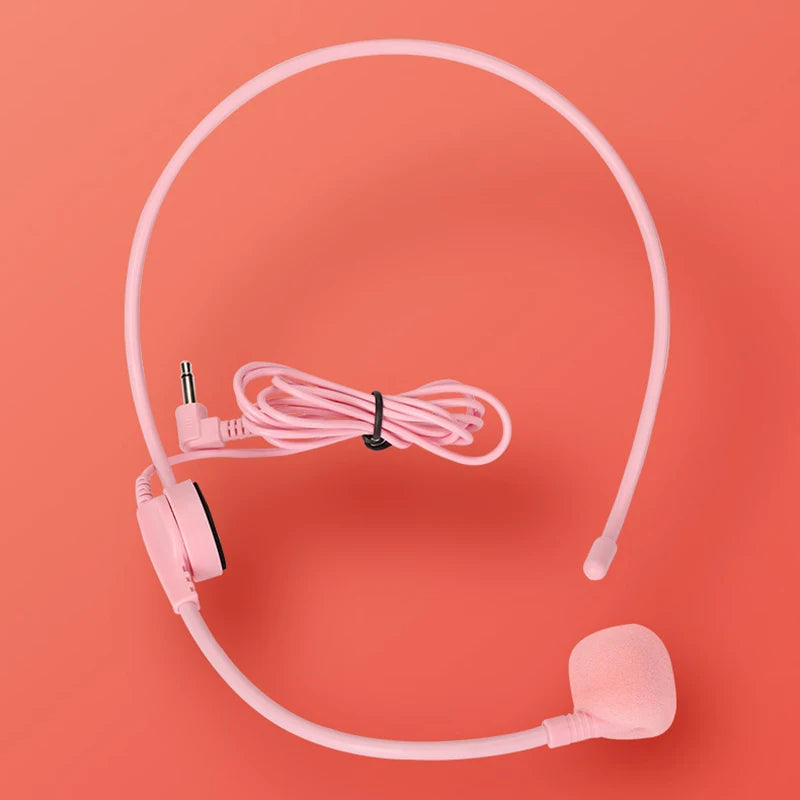 1pcs 3.5MM Headworn Wired Microphone Headset Pink Voice Amplifier Speaker Clear Sound Mic For Conference Guide Speech Teacher Oasis Select