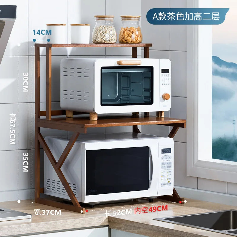 Kitchen Shelf Countertop Double Microwave Shelf Desktop Seasoning Oven Storage Rack Bamboo Solid Wood Oasis Select A second floor .