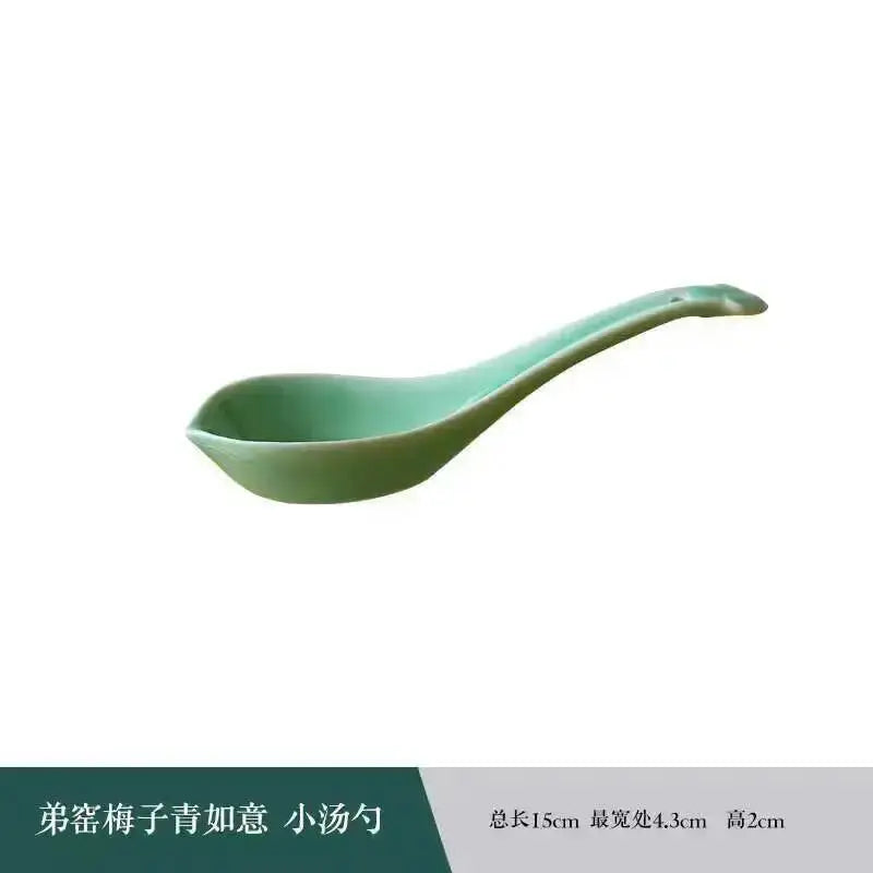 Longquan Celadon Spoon Tableware Flat Bottom Soup Spoon Congee Spoon Ruyi Spoon Oasis Select Small Soup Spoon