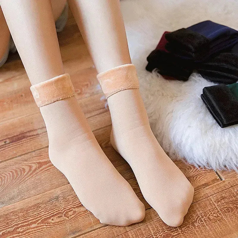 1/2/3/4Pairs Thermal Winter Thicken Plush Socks Women Solid Color Velvet Floor Socks Girls Fleece Lining Nylon Mid-Tube Stocking Oasis Select
