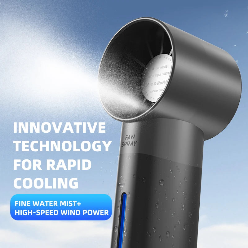 URGGU Portable USB Misting Fan – 5-Speed Handheld Spray Fan