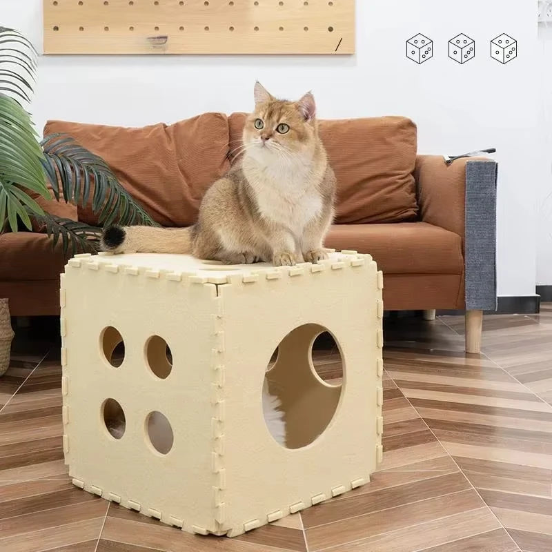 Splicing Felt Cats Nest Dice-shape Cat House Detachable Cat Mat Felt Tunnel Toy Interactive Pet Toy Cube Tent Pet Supplies gifts Oasis Select