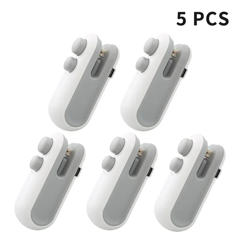Portable Mini Sealer 2 in 1 Heat Sealer For Snacks Home use rechargeable sealer Vacuum Sealer Snacks plastic bag heat sealer Oasis Select 5PCS