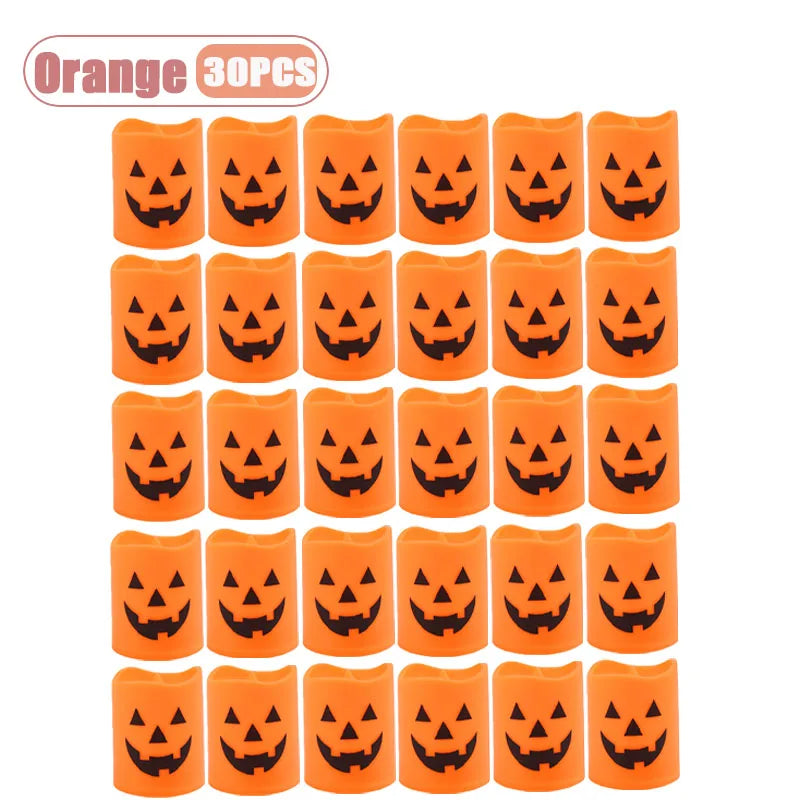 6-60PCS Halloween Flickering LED Candle Holder Skull Ghost Pumpkin Lantern Spooky Decoration for Haunted House Centerpiece Oasis Select Orange-30PCS