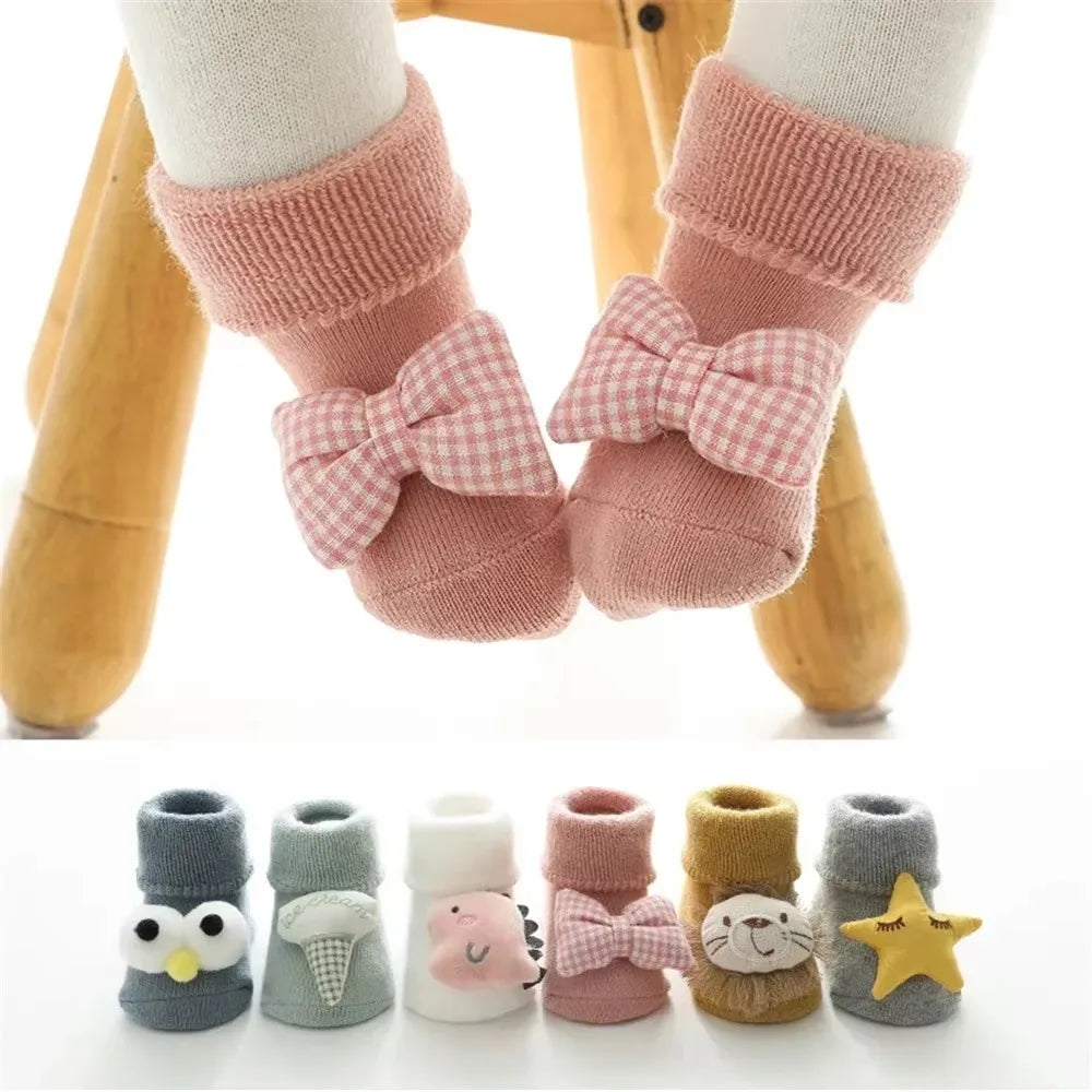 Baby Socks 0-12Month Cartoon Animal Newborn Socks Infant Baby Boy Baby Girl Socks Anti Slip Floor Socks Leg Warmers Winter Warm Oasis Select