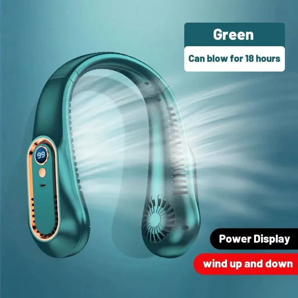 5 Gear Adjustable Neck Cooler Fan Wearable Bladeless Fan Rechargeable Cooling Fan for Cycling Hiking Travel Office Oasis Select Green