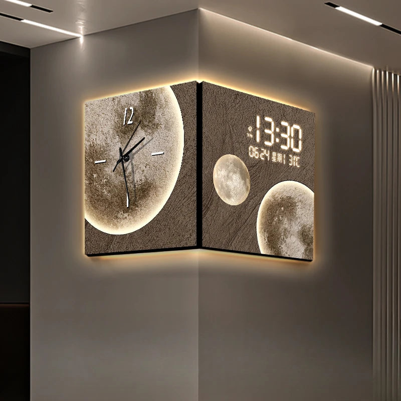 Double Corner Clock Creative Living Room Perpetual Calendar Digital Display Corner Clock Electronic Decorative Wall Clock Oasis Select