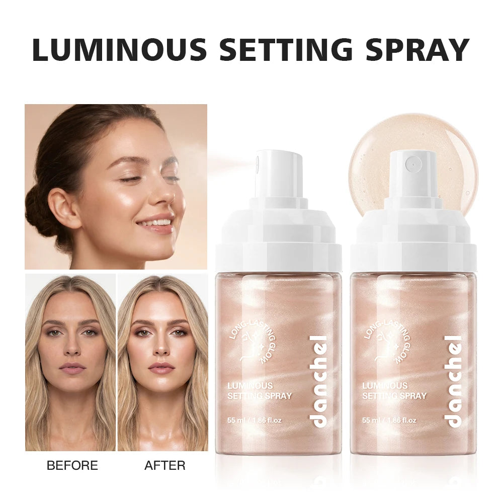 Luminous Setting Spray Shimmery Champagne Pink Liquid Long Lasting Smudge Resistant Dewy Radiant Glow Multi-use Setting Makeup Oasis Select