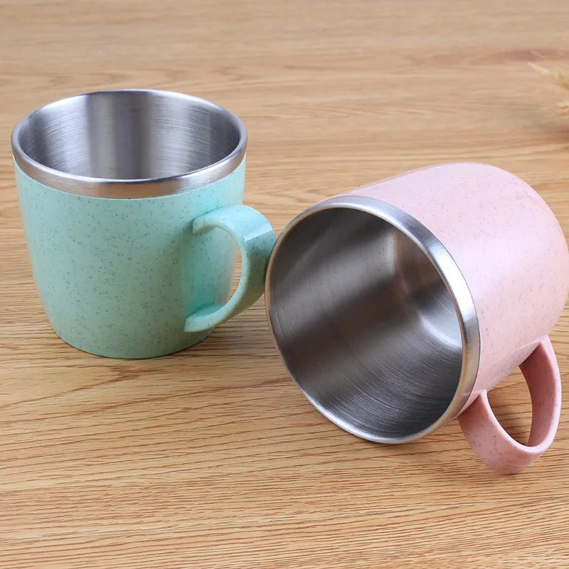 220ml Water Bottle Double Layer Anti-scalding 304 Stainless Steel Coffee Mug Milk Tea Drinks Water Cup with Handle Traveling Cup Oasis Select