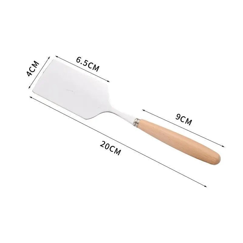 Stainless Steel Square Head Steak Cooking Spatula Wood Handle Pizza Shovel Pancake Beef Scraper BBQ Utensils For Kitchen Oasis Select A1